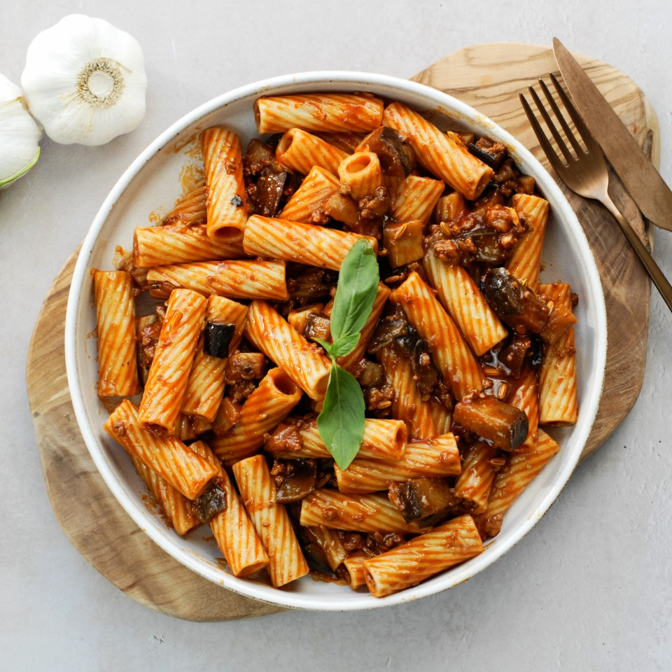 Rigatoni met Aubergine en Gehakt