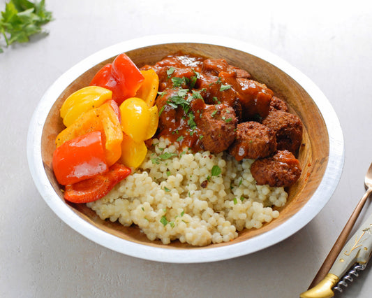 Falafel Tajine met Geroosterde Paprika en Parelcouscous